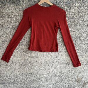 Skims Shirt Womens Small Red Long Sleeve Crewneck Stretch Fitted Top